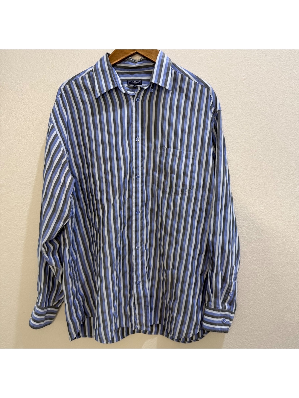 Ted Baker London Men's Striped Button-Up Shirt Size 4 Blue & Brown Cotton Blend